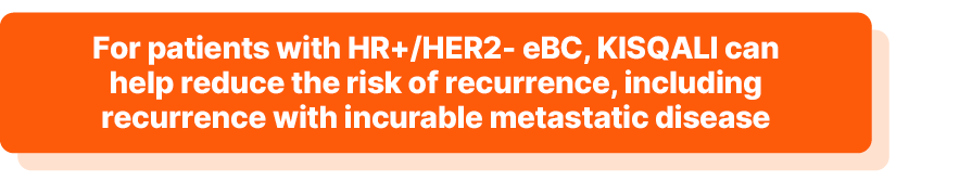 For patients with HR+/HER2- eBC, KISQALI can help reduce the risk of recurrence, including recurrence with incurable metastatic disease